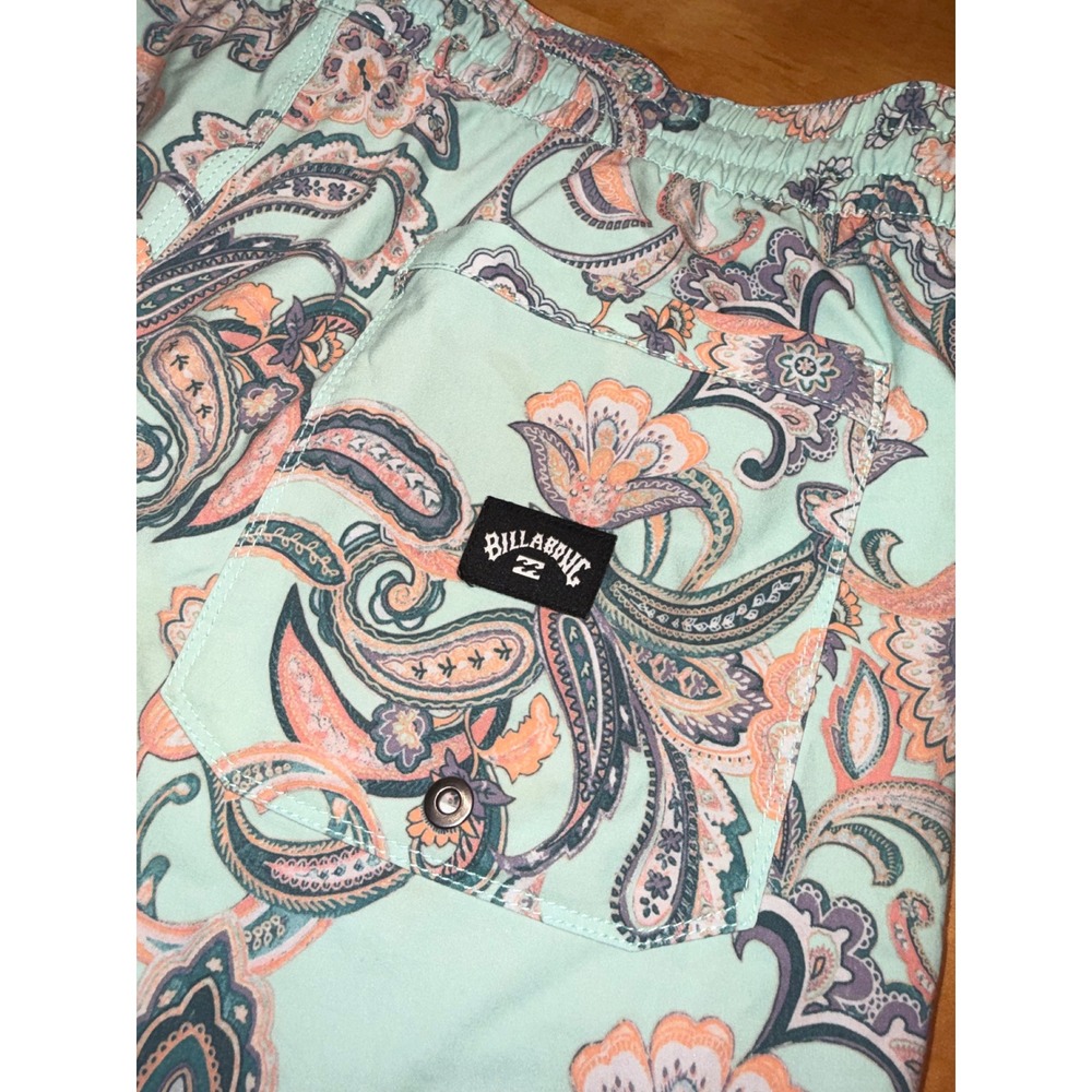 Billabong Recycler Layback Mens Board Shorts Mint Green Paisley Swim Trunks M - Picture 4 of 7
